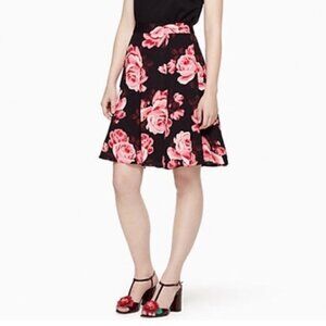 Kate Spade Crepe Floral Print Black and Pink Skirt Size 0 Coquette Fairy